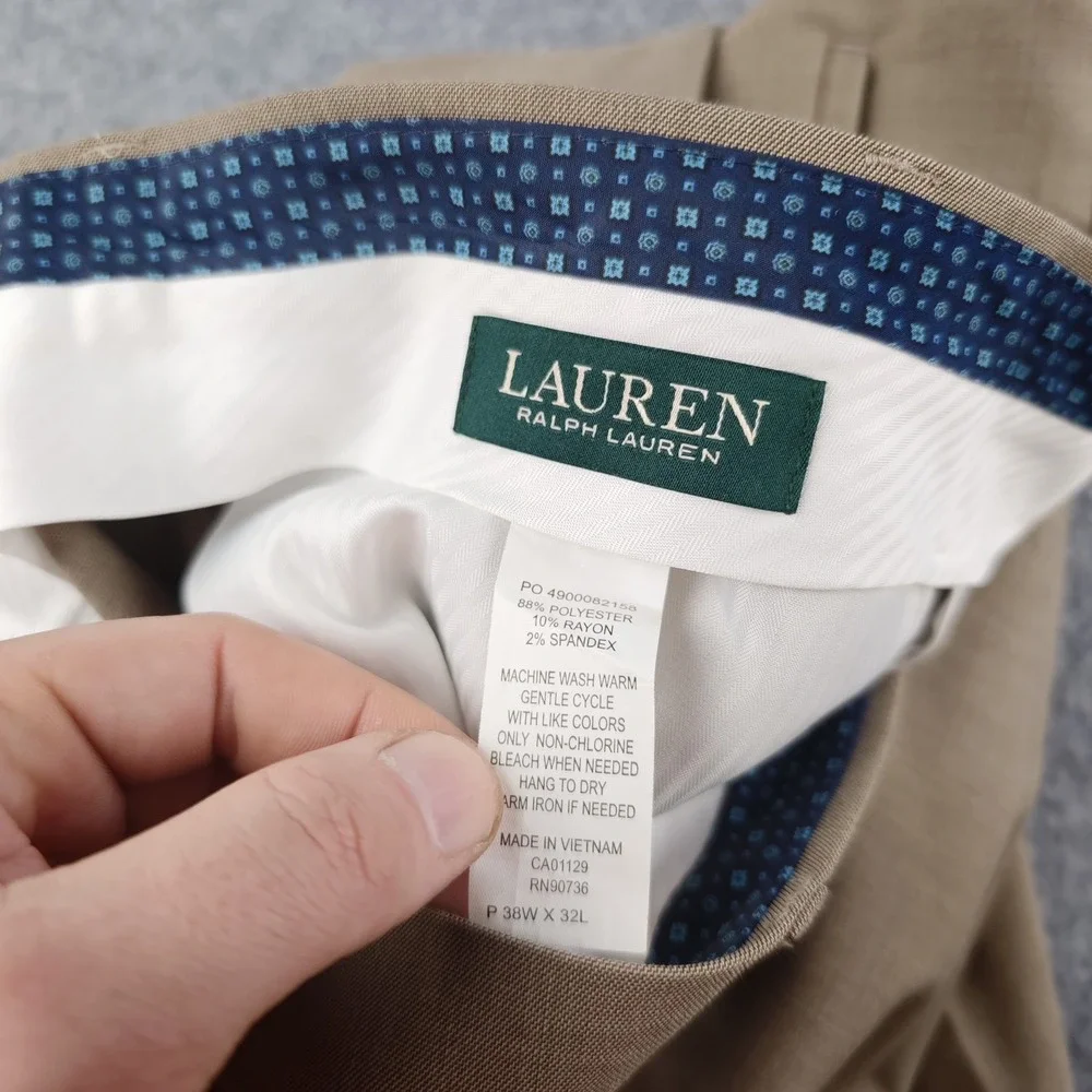 Lauren Ralph Lauren Dress Pants Mens 38x32 Brown Pleated Performance Stretch